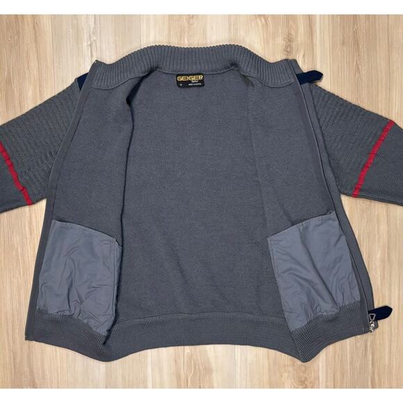 Geiger Men's Wool Bomber Jacket Vintage Grey Navy sz 52 EU or M / 42 US - Picture 4 of 11